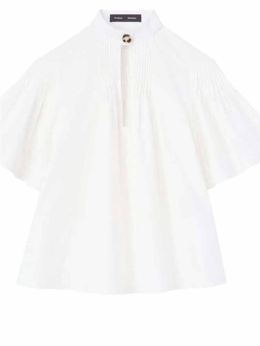 Proenza Schouler White Pleated High-Neck Cotton Blouse